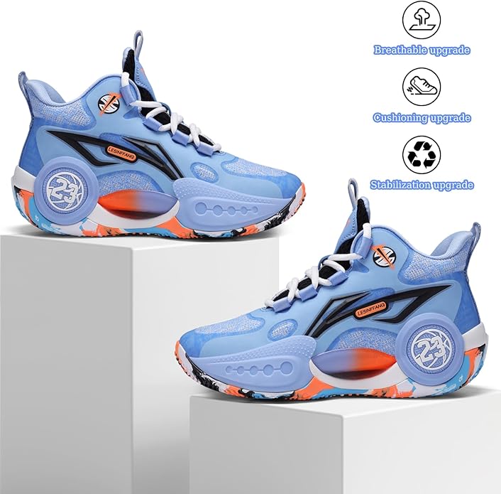 JMFCHI Kids Basketball Shoes High-top Sports Shoes Sneakers Durable Lace-up Non-Slip Running Shoes
