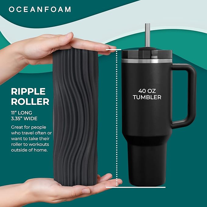 Oceanfoam Ripple Travel Foam Roller (11" x 3.35") Firm Mini Foam Roller for Physical Therapy, Deep