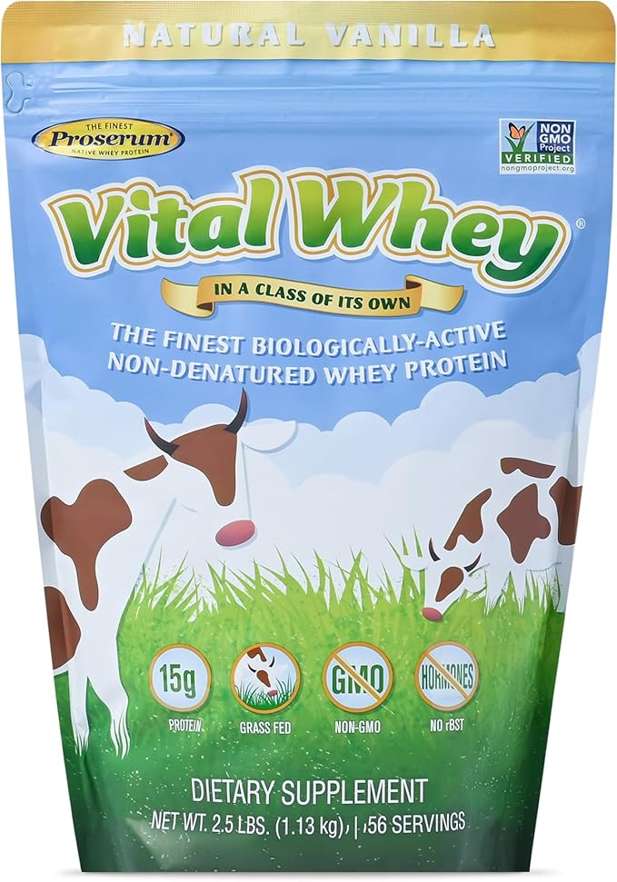 Grass-Fed Whey Protein Powder for Immune Vitality, Natural Vanilla 2.5lbs (56 Servings), 15g