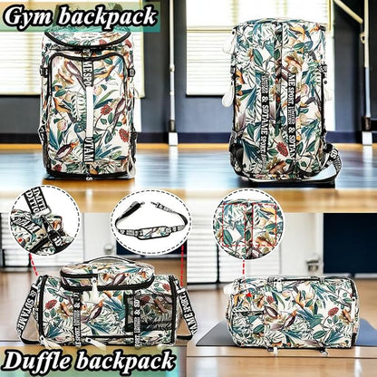 Gym Duffle Bag Backpack with Shoe Compartment,4 ways Travel Backpack for Women and