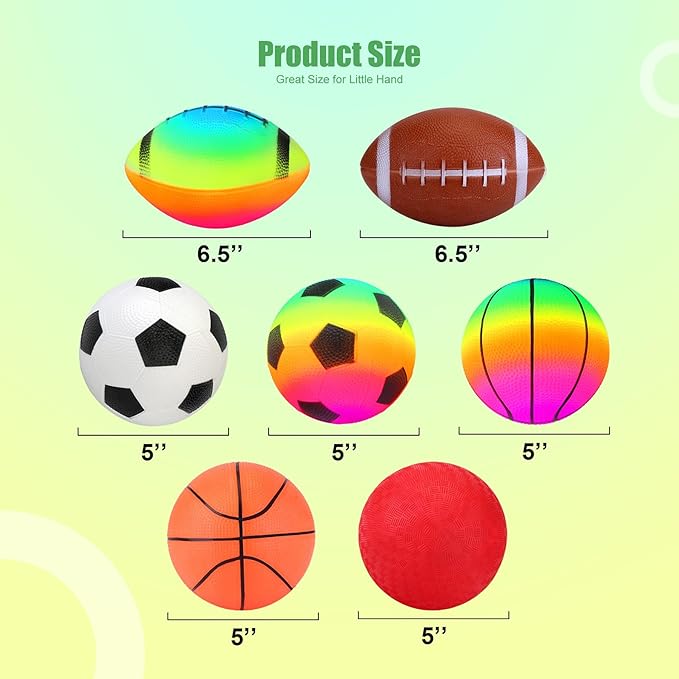 Balls for Toddlers Kids - 7 Pack 5" Small Playground Balls Soft Rubber - Indoor Outdoor Toddler