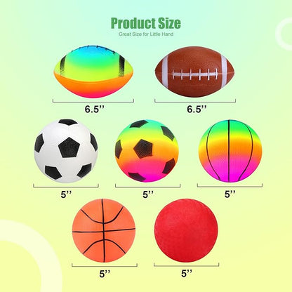 Balls for Toddlers Kids - 7 Pack 5" Small Playground Balls Soft Rubber - Indoor Outdoor Toddler