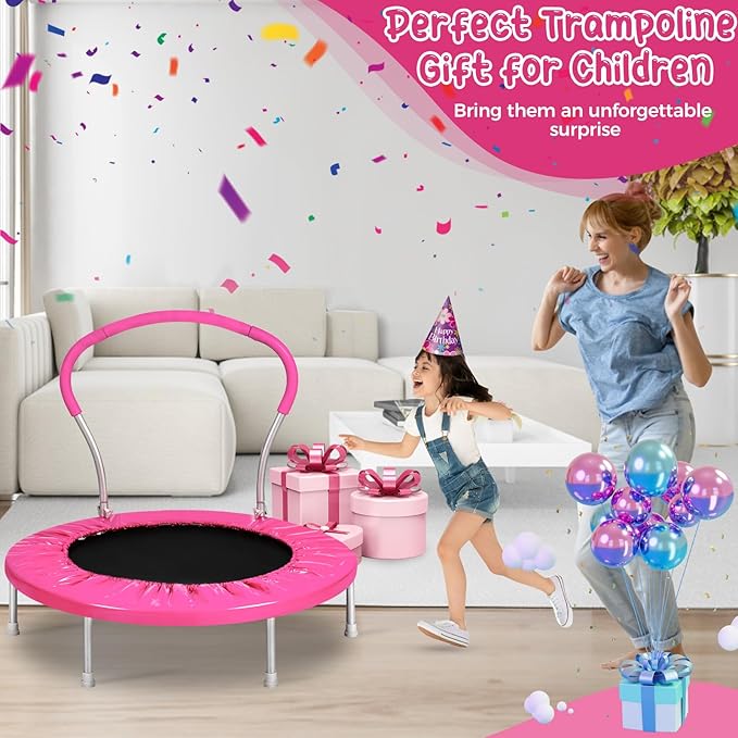 Mini Trampoline for Kids, Indoor Toddler Trampoline with Handle, Child Small Rebounder Trampoline