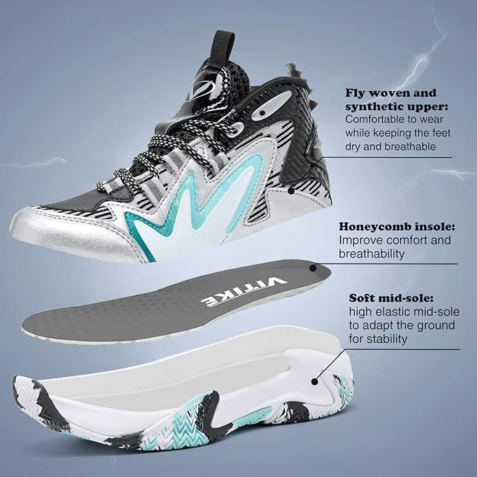 JMFCHI Kids Basketball Shoes High-top Sports Shoes Sneakers Durable Lace-up Non-Slip Running Shoes