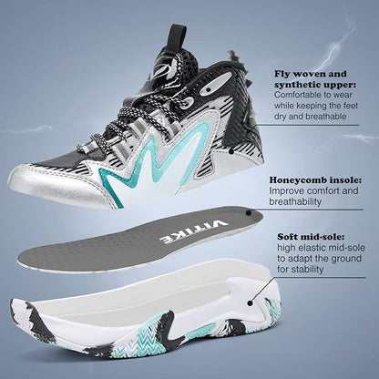 JMFCHI Kids Basketball Shoes High-top Sports Shoes Sneakers Durable Lace-up Non-Slip Running Shoes
