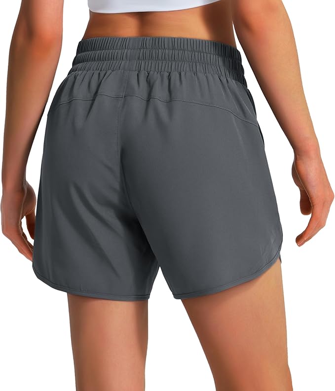 Ksmien Women's 5" Athletic Running Shorts Quick Dry Lightweight Workout Gym Shorts with Zipper