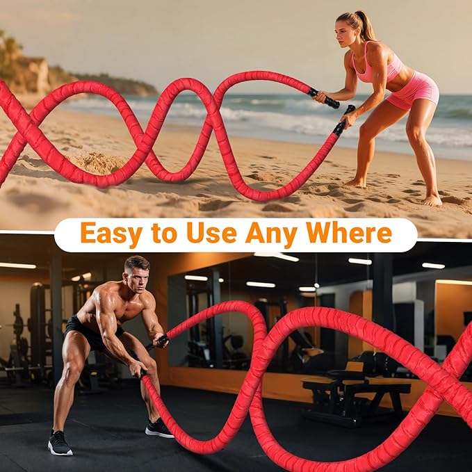 Battle Rope 1/1.26/1.5/2 Inch Diameter,Pink 30FT/40FT/50FT Exercise Workout Ropes for Home Gym