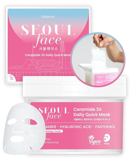DERMAL Seoul Face Ceramide 3X Daily Quick Mask 36 Sheet ??Korean Skincare Vegan Tencel Facial Masks