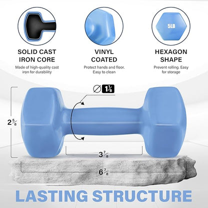 Yes4All Vinyl Hexagon Dumbbell - Dumbbells Set of 2 Hand Weights for Home Gym & Strength Training