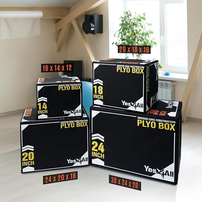 Yes4All 3-in-1 Soft-Padded Plyo Box With Wooden Core, Non-Slip Multi-Use Cushioned Plyometric Jump