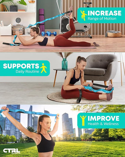 Stretching Strap with Loops - Non Elastic Stretch Band for Physical Therapy, Yoga Strap for