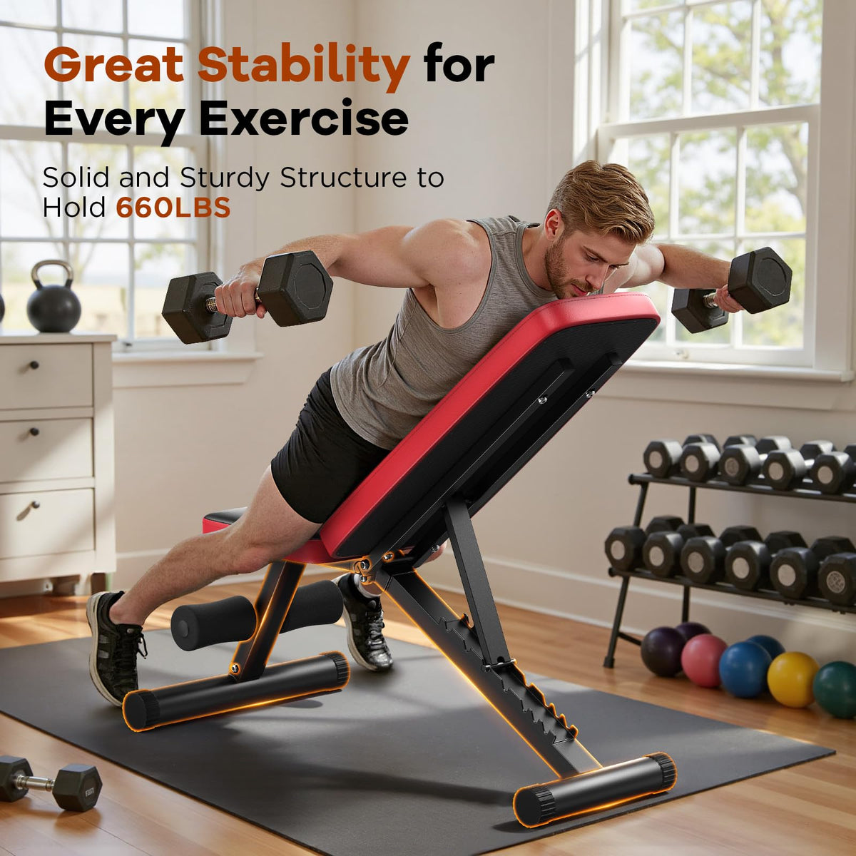 NICEPEOPLE Adjustable Weight Bench for Home Gym, 660LBS Capacity Workout Bench with 8 Backrests for