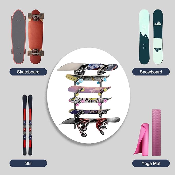 Skateboard Rack Wall Mount ??Skateboard Wall Hanger, Snowboard Display Wall Mount, Ski Holder |