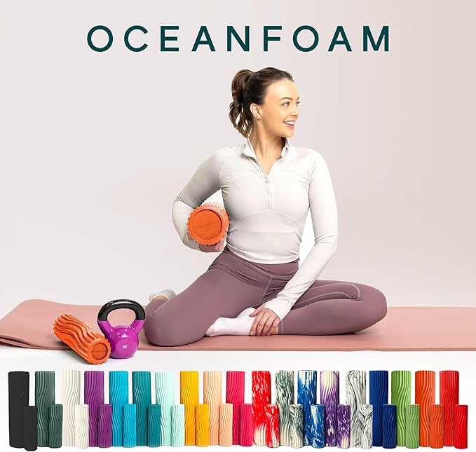Oceanfoam Ripple Travel Foam Roller (11" x 3.35") Firm Mini Foam Roller for Physical Therapy, Deep