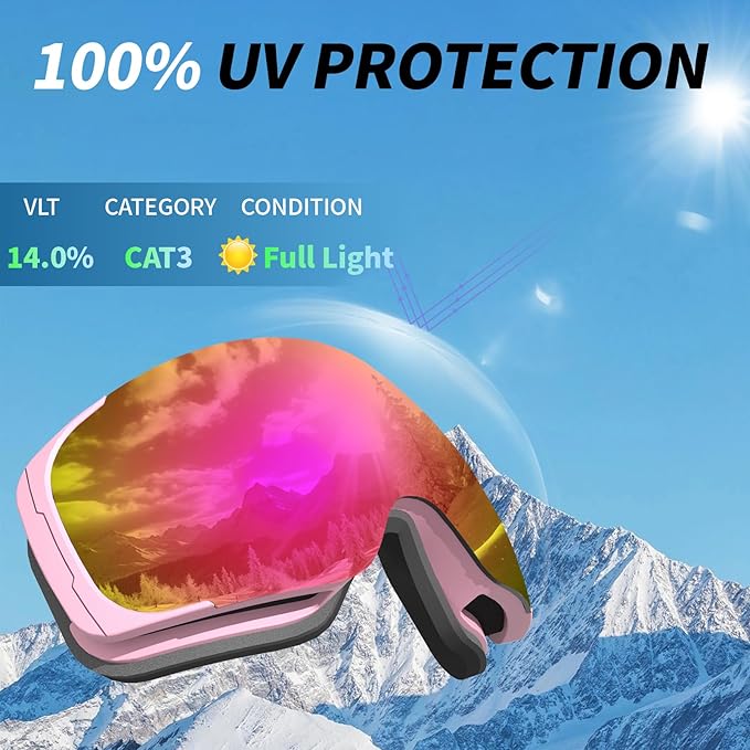 Ski Goggles for Men Women Adult & Youth, OTG Snowboard Goggles Anti Fog, Snow Goggles UV Protection