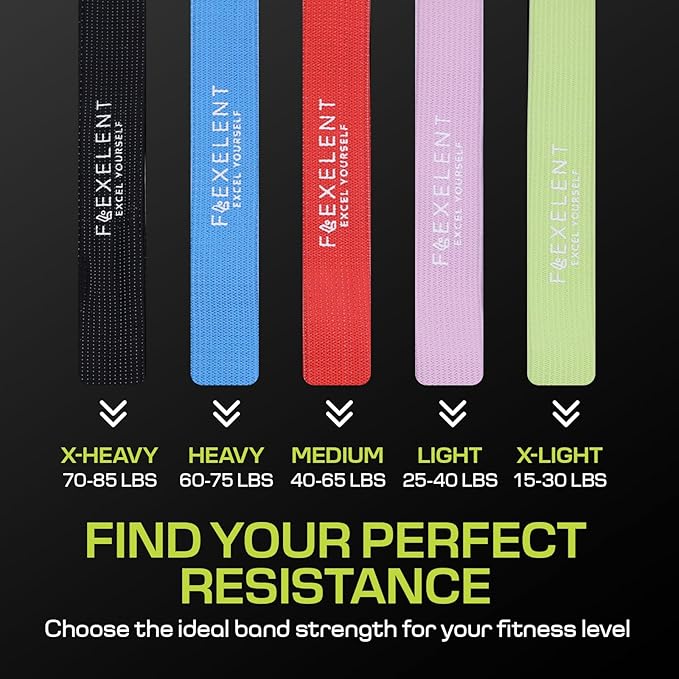 Fabric Resistance Bands for Working Out with 5 Strength Levels - Extra Light to Extra Heavy, Thick