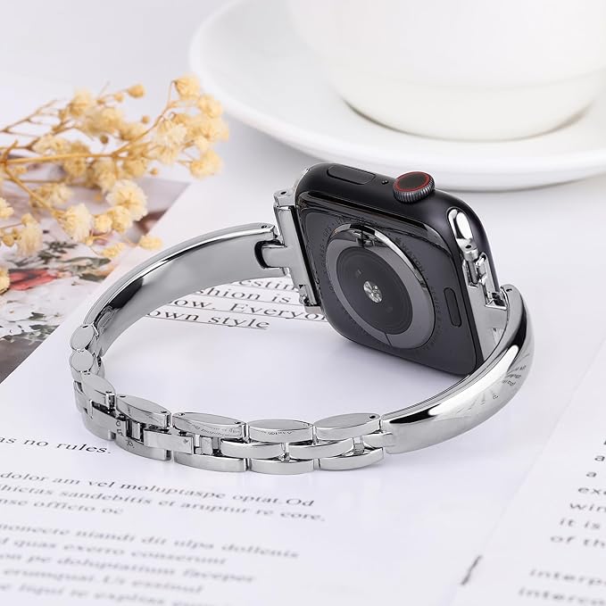 Silm Metal Band Compatible with Fitbit Versa 4/Fitbit Sense 2 Band Cute Women, Bling Jewelry Strap
