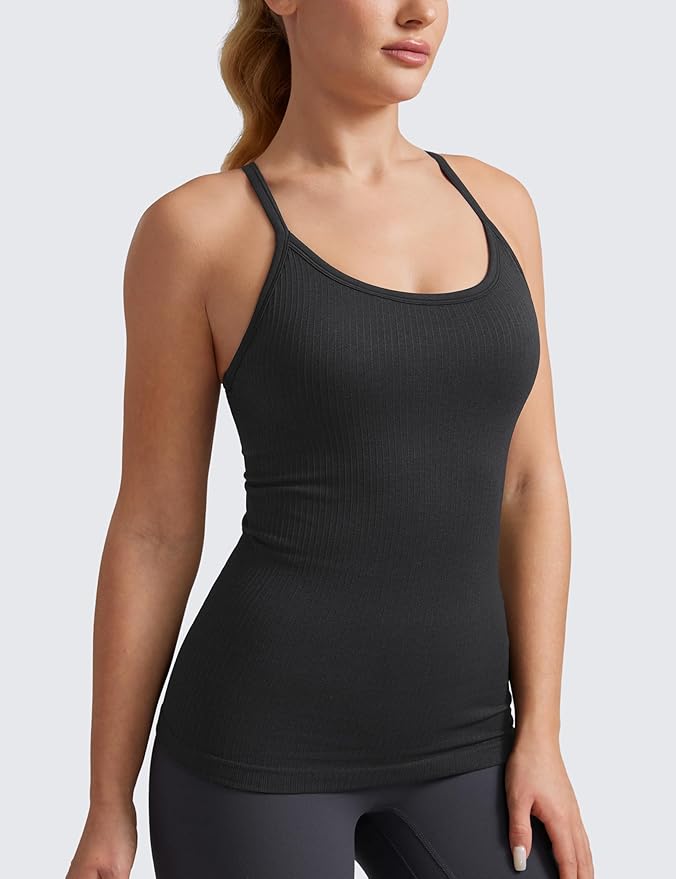 CRZ YOGA Seamless Workout Tank Tops for Women Racerback Athletic Camisole Sports Shirts with Built