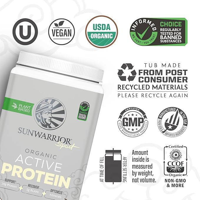 Sunwarrior Organic Plant Based Protein Powder | Vegan Organic Protein Powder with BCAA Amino Acids