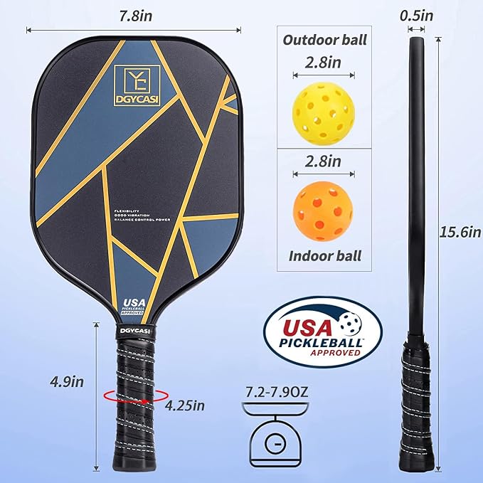YC DGYCASI Pickleball Paddles Set of 4, USAPA Approved Pickleball Set, 4 Carbon Fiber Pickleball
