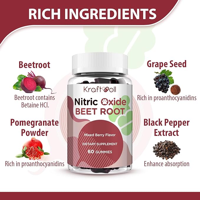 Beet Root Gummies 6000mg ??Nitric Oxide Booster with Grape Seed, Pomegranate, Vitamins C & B12