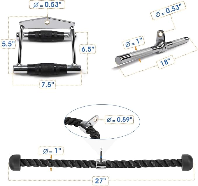 Yes4All Tricep Press Down Cable Machine Attachment Set, LAT Pulldown Attachment, Cable Machine