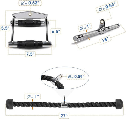 Yes4All Tricep Press Down Cable Machine Attachment Set, LAT Pulldown Attachment, Cable Machine