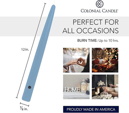 Colonial Candle Unscented Taper Candle, Handipt Collection, Coastal Blue, 12 in, Pack of 12 - Up to