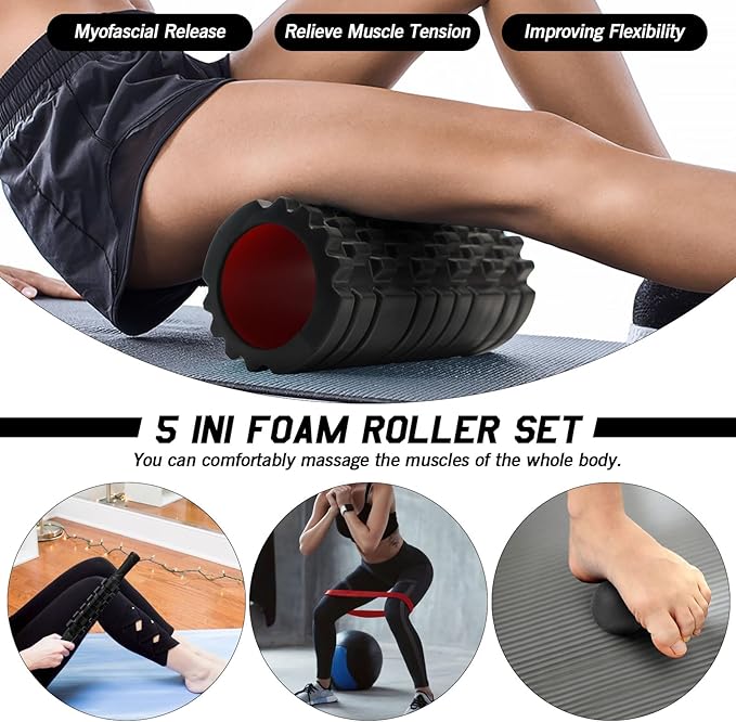 5 in 1 Foam Roller Set High Density Foam Roller Patented, Massage Stick, Massage Ball, Resistance