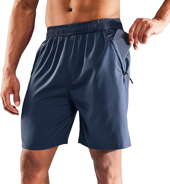 MIER Men's Quick Dry Running Shorts with Zipper Pocket, Elastic Waist Athletic Workout Exercise