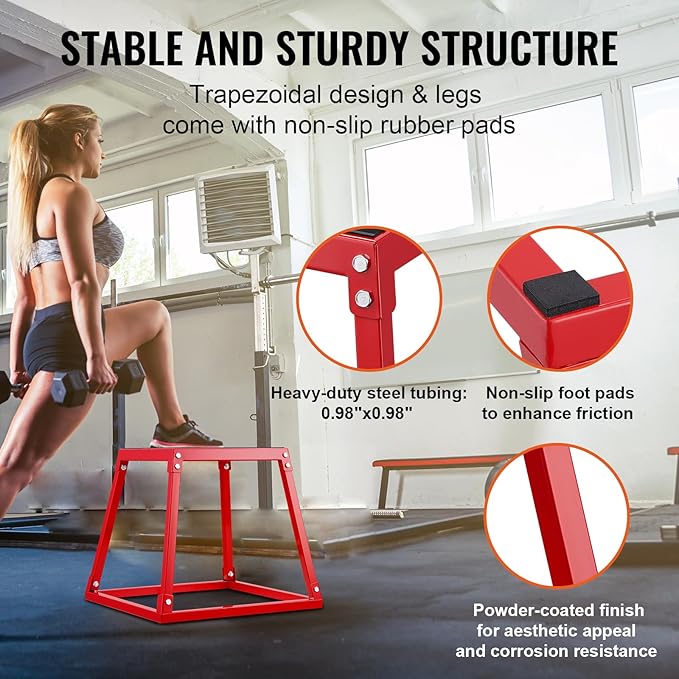 VEVOR Plyometric Jump Box, 18 Inch Plyo Box, Steel Plyometric Platform and Jumping Agility Box