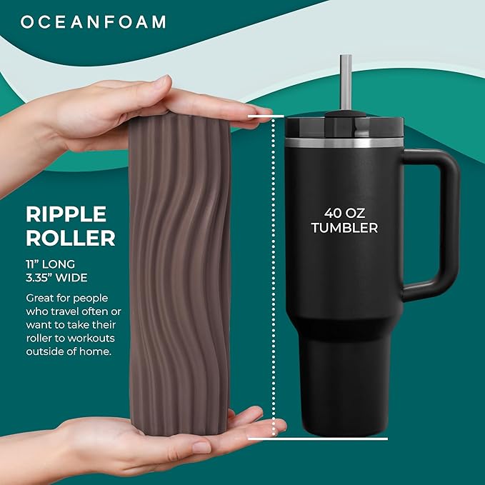 Oceanfoam Ripple Travel Foam Roller (11" x 3.35") Firm Mini Foam Roller for Physical Therapy, Deep
