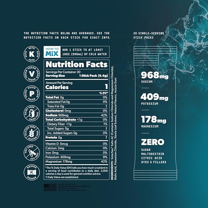 SALTT Electrolytes Powder Packets, Ultra Variety Pack (30 Packets) - Magnesium, Potassium, Sodium