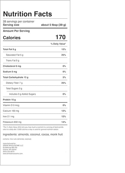 drink wholesome Vegan Chocolate Almond Protein Powder | for Sensitive Stomachs | Additive & Dairy