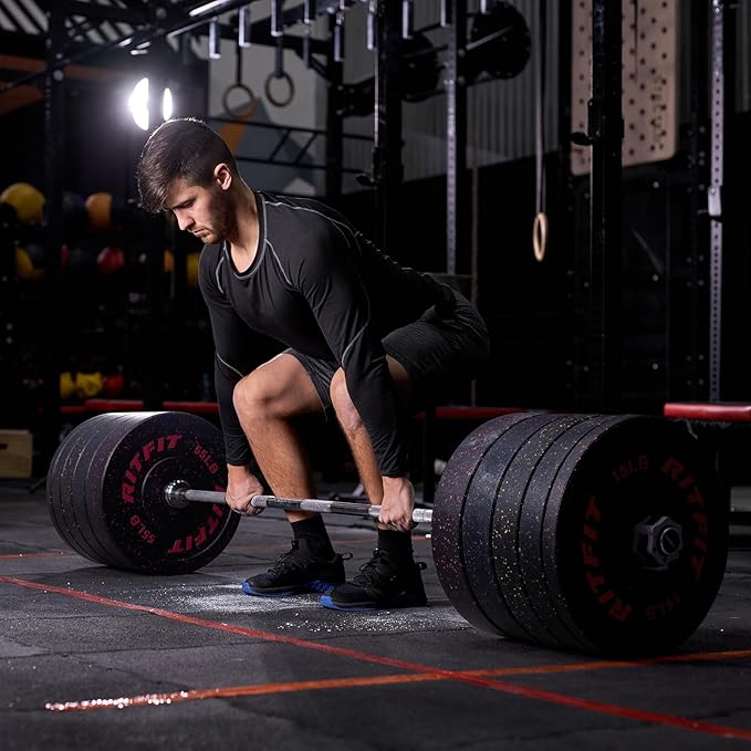 RitFit Bumper Plates, Colored Fleck-Rubber Weight Plates with Steel Insert, 2-inch Olympic Weight