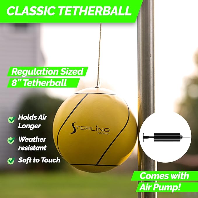 STERLING Sunnywood Sports Heavy Duty Tetherball Set for Outdoor Backyard with Ball, Rope and Pole