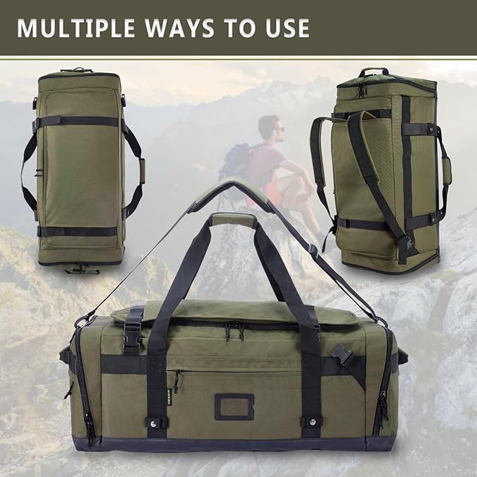 Large Duffle Bag for Travel - Men & Women, Foldable Gym Duffle Backpack, Heavy Duty Tactical