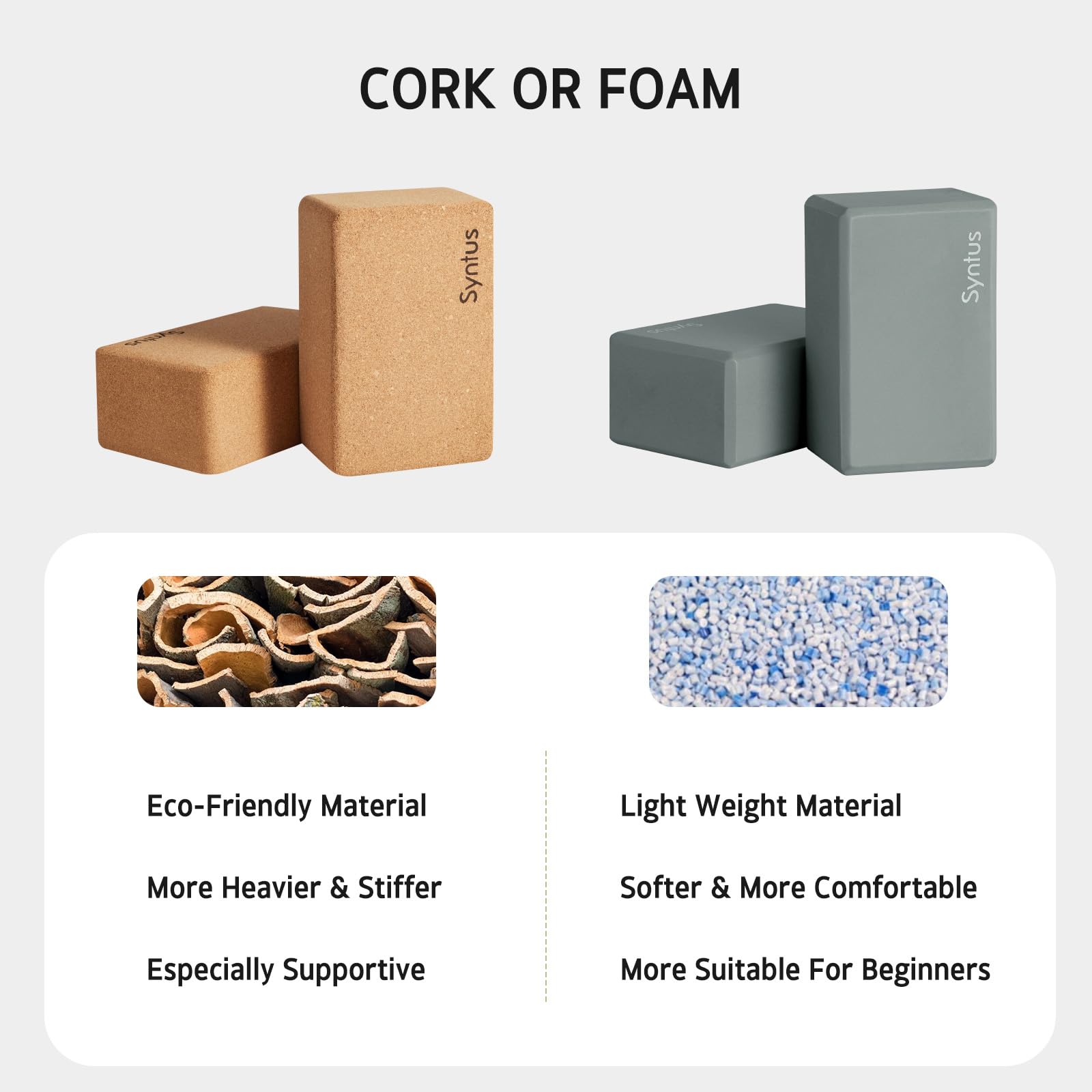 Syntus Cork Yoga Block and Strap Set for Yoga, Fitness, Pilates, Stretching