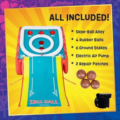 Flybar FunPark Giant Inflatable Skee-Ball Game – 11 Ft Long w/ 4 Balls & Electric Air Pump – Indoor