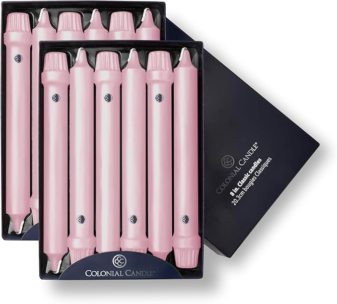 Colonial Candle Unscented Taper Candle, Classic Collection, Persian Pink, 8 in, Pack of 12 - Up to