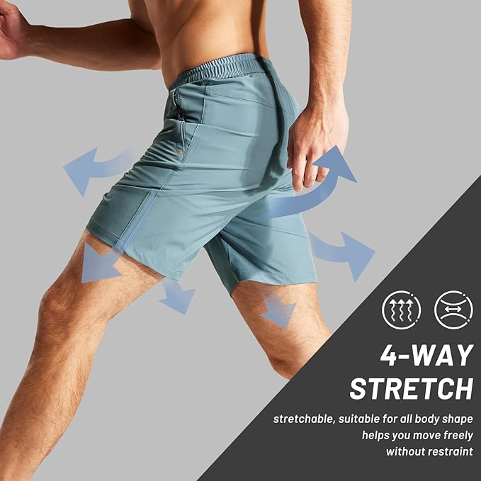 MIER Men's Quick Dry Running Shorts with Zipper Pocket, Elastic Waist Athletic Workout Exercise