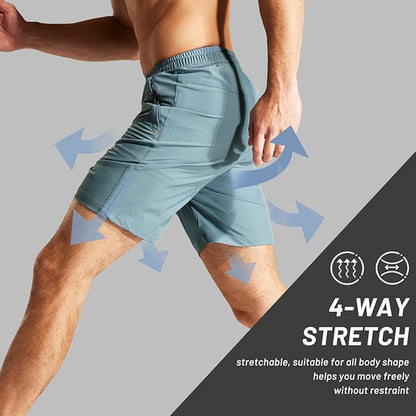 MIER Men's Quick Dry Running Shorts with Zipper Pocket, Elastic Waist Athletic Workout Exercise
