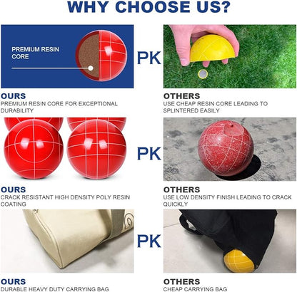 Bocce Ball Set Regulation Size and Weight for Professional Tournament, Backyard, Beach, Lawn Game