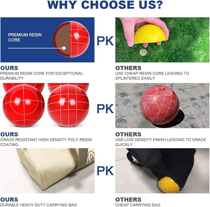 100mm Bocce Ball Set Regulation Size and Weight with 8 Resin Bochie Balls, Pallino, Carrying Bag