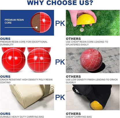 100mm Bocce Ball Set Regulation Size and Weight with 8 Resin Bochie Balls, Pallino, Carrying Bag