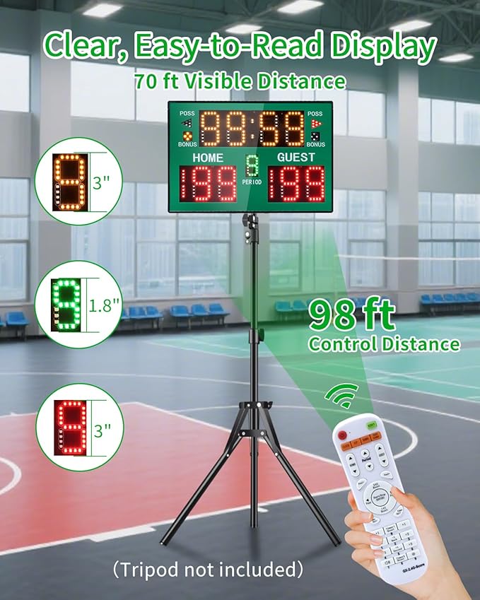 Basketball Digital Scoreboard with Remote,Battery Powered Portable Tabletop Electronic Scoreboard