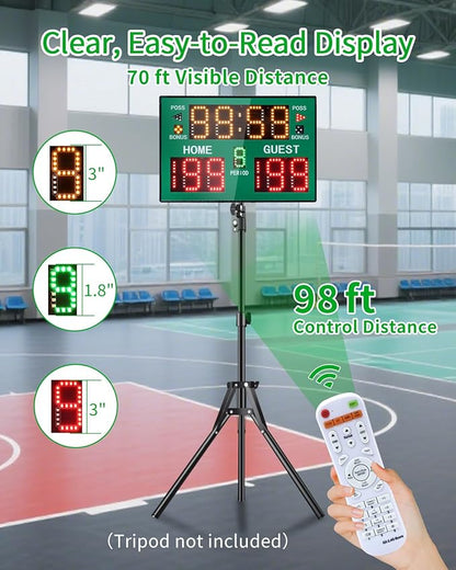 Basketball Digital Scoreboard with Remote,Battery Powered Portable Tabletop Electronic Scoreboard
