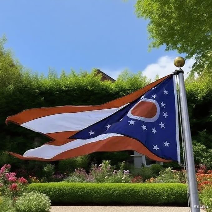 Ohio State Flag 3x5 Ft, Deluxe Embroidered Premium Polyester Durable OH Outside Flag
