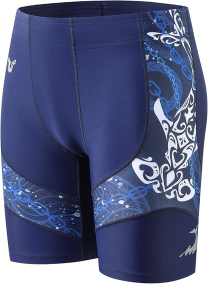 HUGE SPORTS Men's Rash Guard Swim Shorts Compression Swimming Jammer Cool Dry Active Swimsuit