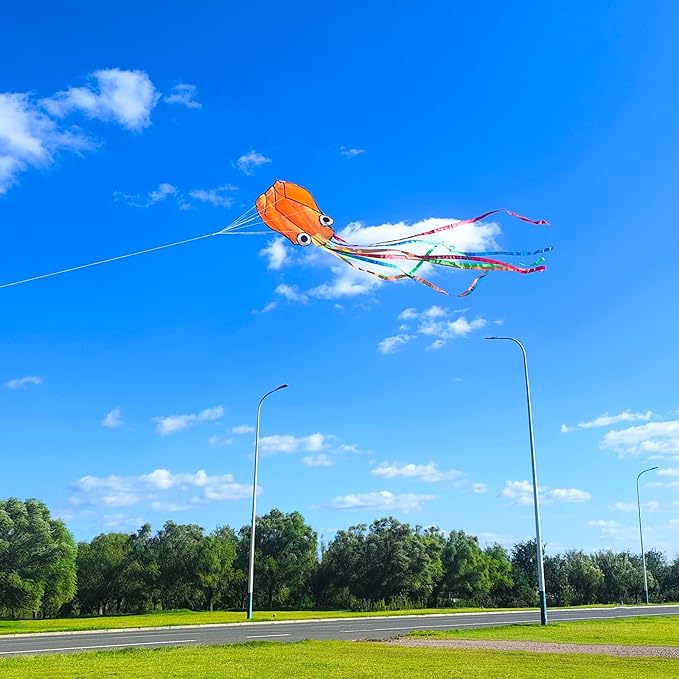 Octopus Kites for Kids & Adults Easy to Fly, 24”x 158” Large Soft Kite Kit for Boys and Girls